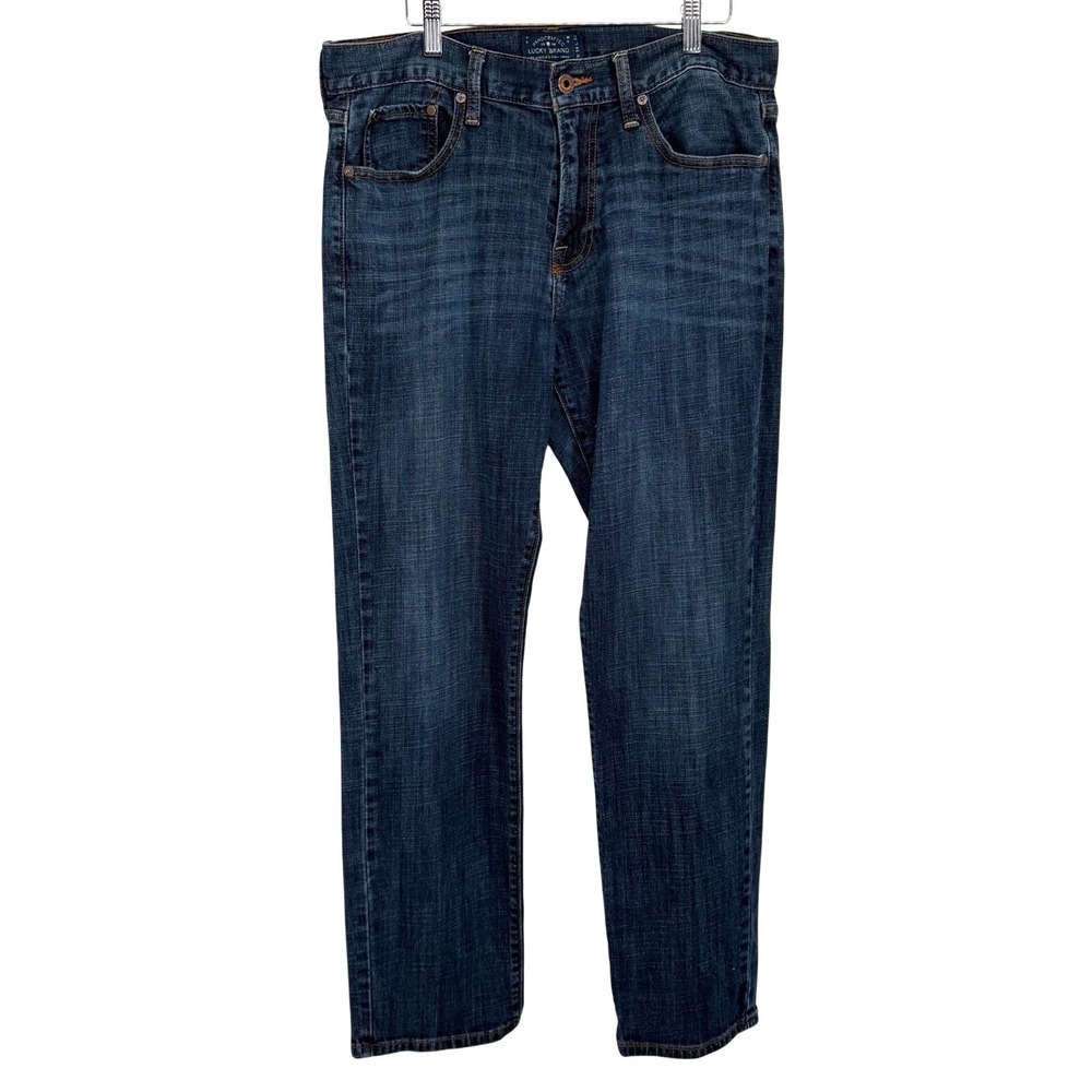 Lucky Brand 221 Original Straight Jeans Mens 34x32 Dark Wash Blue Denim Stretch